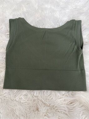 aerie Olive Ribbed Scoop Neck Crop Tank